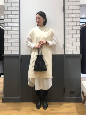 「お呼ばれ」｜「アイテム（チェスターコート）」を使った、ルクールブラン金沢リント百番街店スタッフさん（レディース・170cm）の冬コーディネート