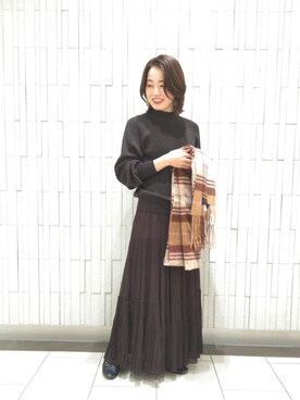 「お呼ばれ」｜「アイテム（チェスターコート）」を使った、ルクールブラン金沢リント百番街店スタッフさん（レディース・160cm）の冬コーディネート