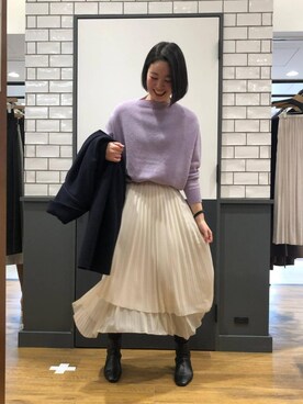 「お呼ばれ」｜「アイテム（その他アウター）」を使った、ルクールブラン金沢リント百番街店スタッフさん（レディース・170cm）の冬コーディネート