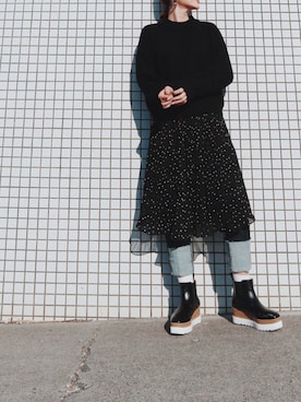 「ドットワンピ」｜「アイテム（シャツワンピース）」を使った、Miku Yoshidaさん（レディース・169cm）の冬コーディネート
