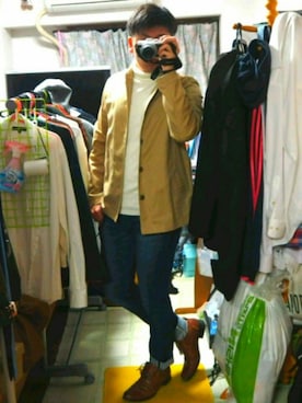 「SHIPS JET BLUE（シップスジェットブルー）のアイテム（デニムパンツ）」を使った、tomoyaさん（メンズ・173cm）の冬コーディネート