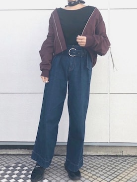 「ワインレッド」｜「アイテム（財布/小物）」を使った、Moeさん（レディース・170cm）の秋コーディネート