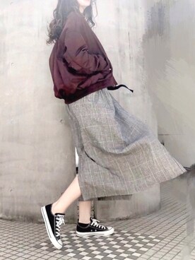 「ラップスカート」｜「アイテム（ブルゾン）」を使った、Moeさん（レディース・170cm）の春コーディネート