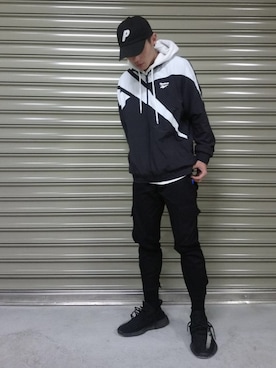 「Reebok（リーボック）のアイテム（スタジャン）」を使った、蔡沛宏さん（メンズ・174cm）の春コーディネート