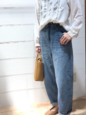 「Samansa Mos2 blue（サマンサモスモスブルー）のアイテム（ローファー）」を使った、mihoさん（レディース・157cm）の秋コーディネート