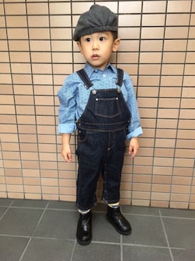 「7分袖」｜「アイテム（ブーツ）」を使った、fumioさん（キッズ・90cm）の冬コーディネート