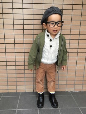 「ハンチング」｜「アイテム（ジャケット/アウター）」を使った、fumioさん（キッズ・90cm）の冬コーディネート