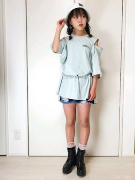 「ZIDDY」｜「アイテム（帽子）」を使った、ririkaさん（キッズ・150cm）の春コーディネート