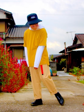 「unrelaxing（アンリラクシング）のアイテム（帽子）」を使った、？さん（メンズ・165cm）の秋コーディネート