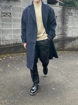 「epnok（エプノック）のアイテム（チェスターコート）」を使った、Renさん（メンズ・172cm）の冬コーディネート
