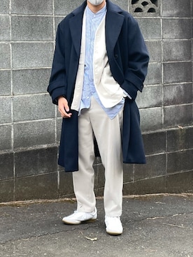 「epnok（エプノック）のアイテム（チェスターコート）」を使った、Renさん（メンズ・172cm）の春コーディネート