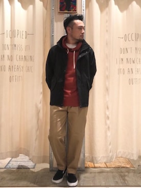 「coen（コーエン）のアイテム（モッズコート）」を使った、プレス野邊さん（メンズ・168cm）の冬コーディネート
