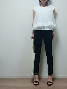 「UNIQLO（ユニクロ）のWOMEN ウルトラストレッチジーンズ（デニムパンツ）」を使った、nonさん（レディース・159cm）の夏コーディネート