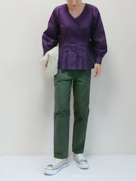 「アイテム（クラッチバッグ、ホワイト系）」を使った、nonさん（レディース・159cm）の秋コーディネート