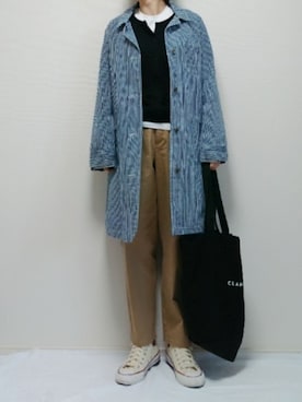 「ヒッコリー」｜「アイテム（ステンカラーコート）」を使った、nonさん（レディース・159cm）の秋コーディネート
