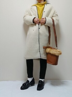 「zozoデニム」｜「アイテム（モカシン/デッキシューズ）」を使った、nonさん（レディース・159cm）の冬コーディネート