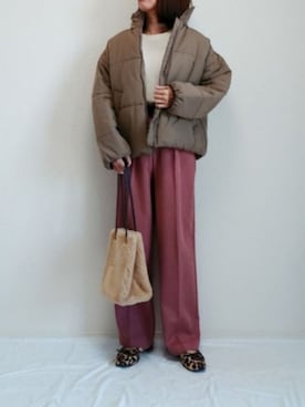 「くすみピンク」｜「アイテム（ダウンジャケット/コート）」を使った、nonさん（レディース・159cm）の秋コーディネート