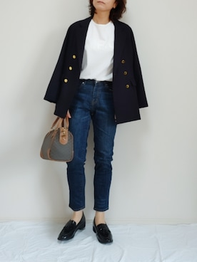 「ZOZO（ゾゾ）のスリムテーパードデニムパンツ［WOMEN］（デニムパンツ）」を使った、nonさん（レディース・159cm）の秋コーディネート