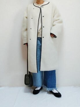 「パイピングコート」｜「アイテム（スウェット）」を使った、nonさん（レディース・159cm）の冬コーディネート