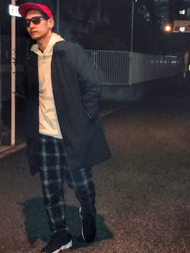 「シュプリーム」｜「アイテム（ステンカラーコート）」を使った、masaさん（メンズ・176cm）の冬コーディネート