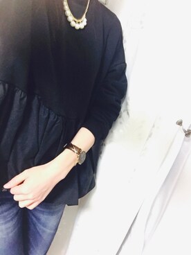 「Ungrid（アングリッド）のインディゴフレイドヘムストスリ（デニムパンツ）」を使った、なんにゃん(*☻-☻*)さん（レディース・154cm）の冬コーディネート