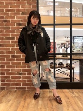 「WA ORiental TRaffic（ダブルエーオリエンタルトラフィック）の★ビットスクエアローファー★2114（ローファー）」を使った、WA ORientalTRaffic エミフルMASAKI店さん（レディース・159cm）の冬コーディネート