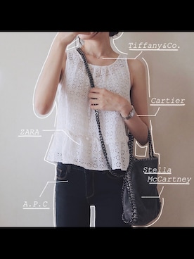 「ZARA（ザラ）のアイテム（シャツ/ブラウス、ホワイト系）」を使った、mo ☾さん（レディース・157cm）の夏コーディネート