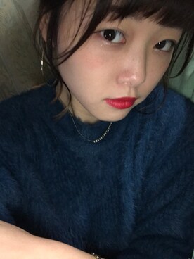 「flower（フラワー）のアイテム（ニット/セーター、ブルー系）」を使った、ぱぴこさん（レディース・158cm）の冬コーディネート