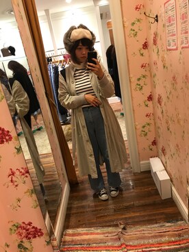 「mystic（ミスティック）のアイテム（ステンカラーコート）」を使った、ぱぴこさん（レディース・158cm）の冬コーディネート