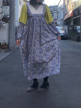 「mystic（ミスティック）のアイテム（ワンピース、ブルー系）」を使った、ぱぴこさん（レディース・158cm）の冬コーディネート