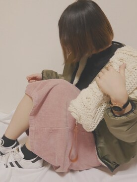 「くすみピンク」｜「アイテム（ブルゾン）」を使った、まっしろさん（レディース・154cm）の冬コーディネート