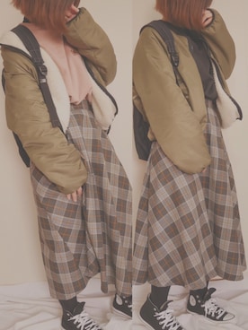 「ミックスコーデ」｜「アイテム（ジャケット/アウター）」を使った、まっしろさん（レディース・154cm）の冬コーディネート