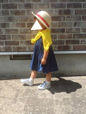 「Familiar （ファミリア）のアイテム（帽子）」を使った、hi♡さん（キッズ・80cm）の夏コーディネート