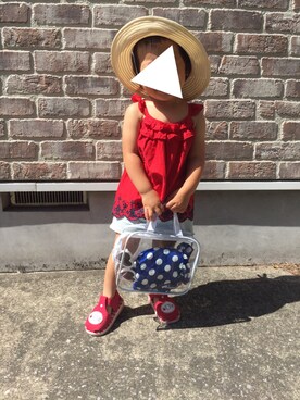「Familiar （ファミリア）のアイテム（帽子）」を使った、hi♡さん（キッズ・80cm）の夏コーディネート