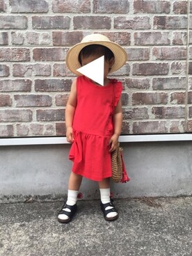 「Familiar （ファミリア）のアイテム（帽子）」を使った、hi♡さん（キッズ・80cm）の夏コーディネート