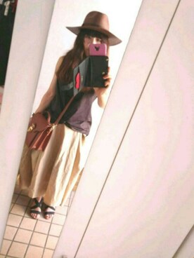 「Ameri（アメリ）のアイテム（ハット）」を使った、Megumi-tさん（レディース・154cm）の夏コーディネート