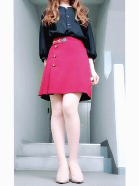「grove（グローブ）のジョーゼットTバーブラウス（シャツ/ブラウス、ブラック系）」を使った、mammie33さん（レディース・156cm）の秋コーディネート