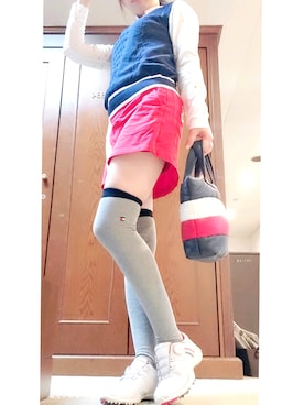 「Callaway（キャロウェイ）のアイテム（スカート、レッド系）」を使った、mammie33さん（レディース・156cm）の秋コーディネート