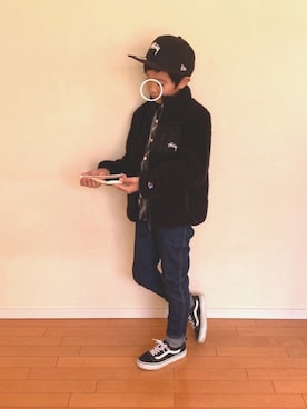 「STUSSY（ステューシー）のアイテム（その他アウター）」を使った、Picoさん（キッズ・130cm）の春コーディネート