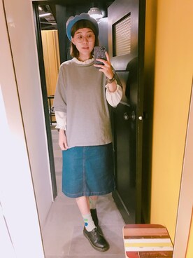 「丹寧」｜「アイテム（デニムスカート）」を使った、Menさん（レディース・164cm）の春コーディネート