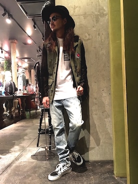 「ISAMU KATAYAMA BACKLASH（イサムカタヤマバックラッシュ）のアイテム（ハット）」を使った、Shuto Shimanakaさん（メンズ・181cm）の秋コーディネート