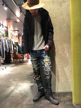 「ISAMU KATAYAMA BACKLASH（イサムカタヤマバックラッシュ）のアイテム（ハット）」を使った、Shuto Shimanakaさん（メンズ・181cm）の秋コーディネート