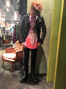 「KMRii」｜「アイテム（ライダースジャケット）」を使った、Shuto Shimanakaさん（メンズ・181cm）の秋コーディネート