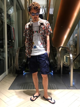 「ROYAL FLASH（ロイヤルフラッシュ）のアイテム（サンダル）」を使った、Shuto Shimanakaさん（メンズ・181cm）の春コーディネート