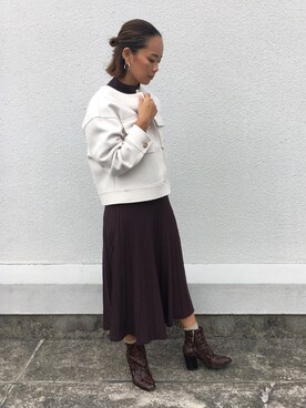 「EUCLAID（エウクレイド）のアイテム（ノーカラージャケット）」を使った、88kmrkyさん（レディース・160cm）の秋コーディネート