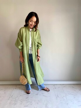 「ピスタチオ」｜「アイテム（シャツワンピース）」を使った、88kmrkyさん（レディース・160cm）の春コーディネート
