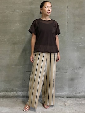 「アイテム（トップス、ブラウン系）」を使った、88kmrkyさん（レディース・160cm）の夏コーディネート