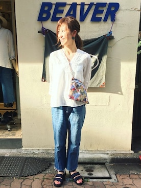 「SHAKA」｜「アイテム（チュニック）」を使った、YOSHIHARUさん（レディース・168cm）の春コーディネート