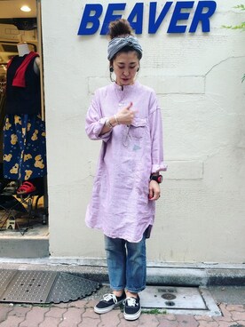 「and wander（アンドワンダー）のアイテム（ワンピース/ドレス）」を使った、YOSHIHARUさん（レディース・168cm）の春コーディネート