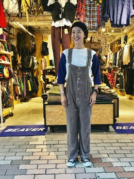 「MANASTASH（マナスタッシュ）のアイテム（サロペット/オーバーオール）」を使った、YOSHIHARUさん（レディース・168cm）の夏コーディネート
